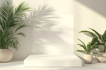 Fototapeta premium serene display with plants and blank backdrop