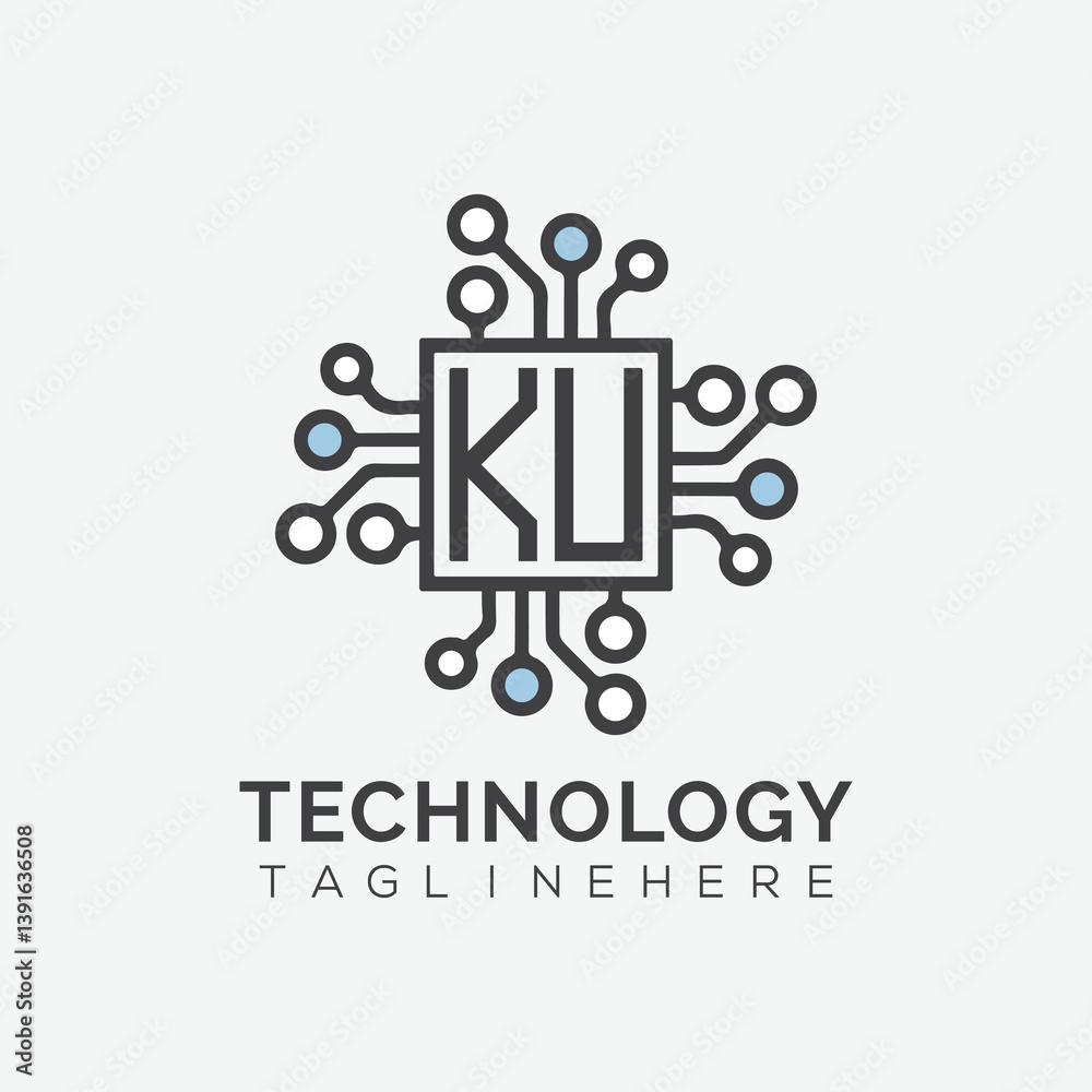Fototapete initial monogram for technology logo with squire style design