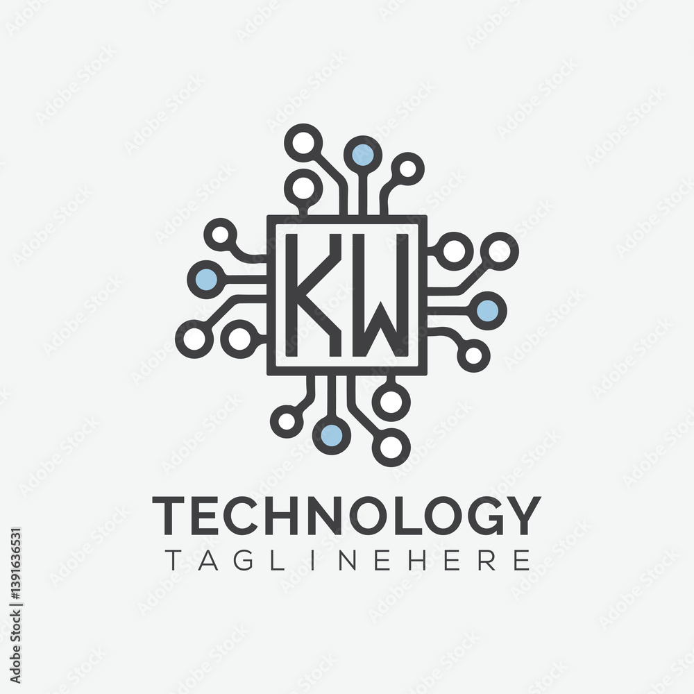 Fototapete initial monogram for technology logo with squire style design