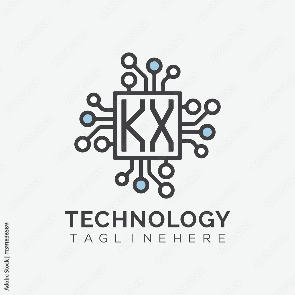 Fototapete initial monogram for technology logo with squire style design