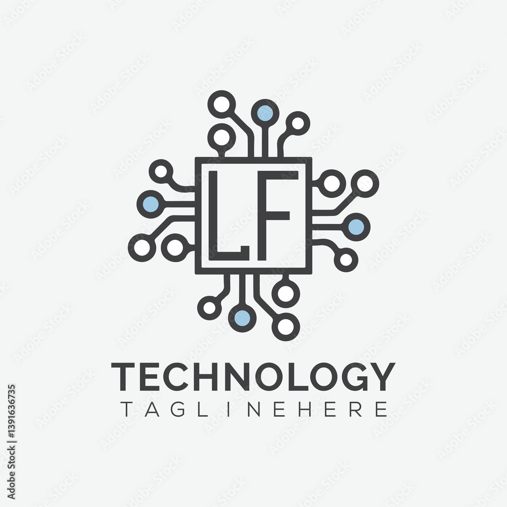 Fototapete initial monogram for technology logo with squire style design