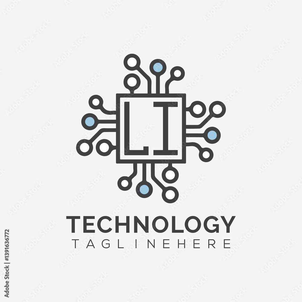 Fototapete initial monogram for technology logo with squire style design