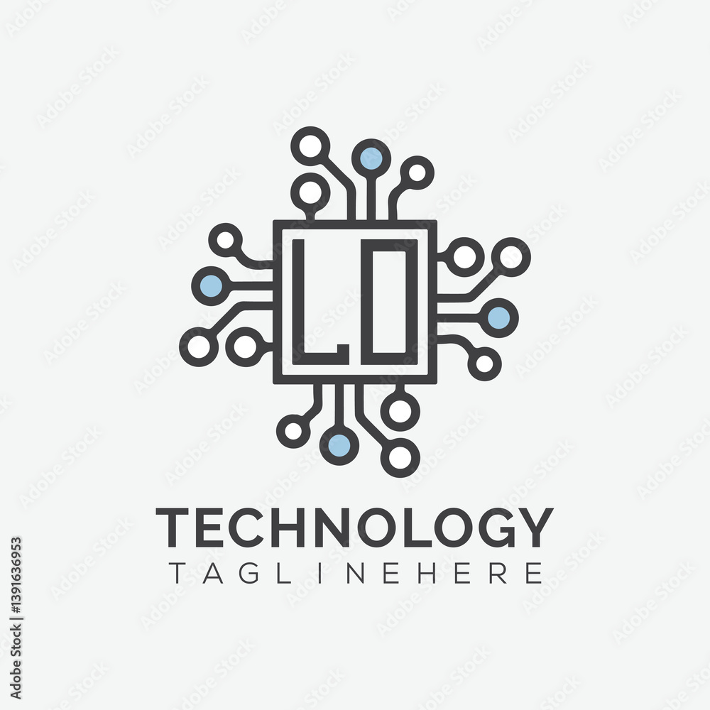 Fototapete initial monogram for technology logo with squire style design