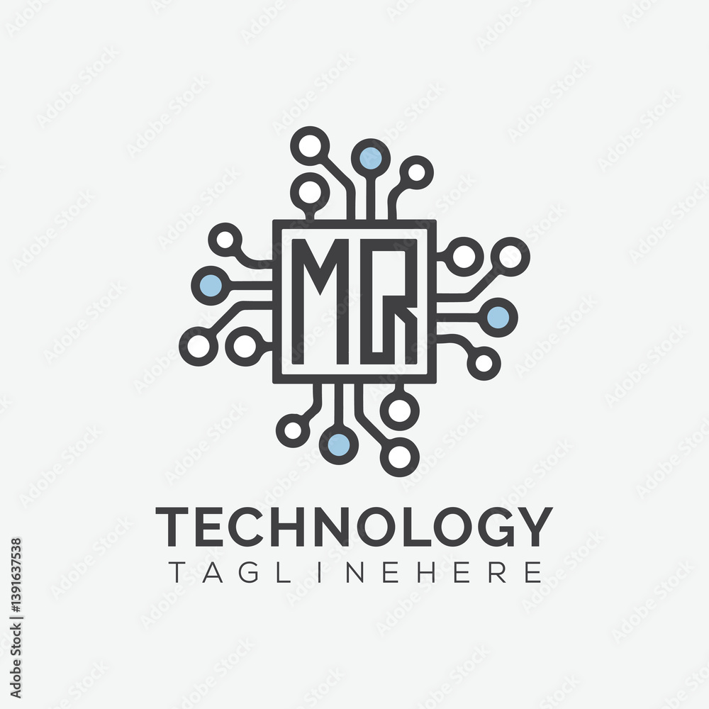 Fototapete initial monogram for technology logo with squire style design
