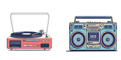 Vsai vintage boombox and turntable playing music representing nostalgia and retro style