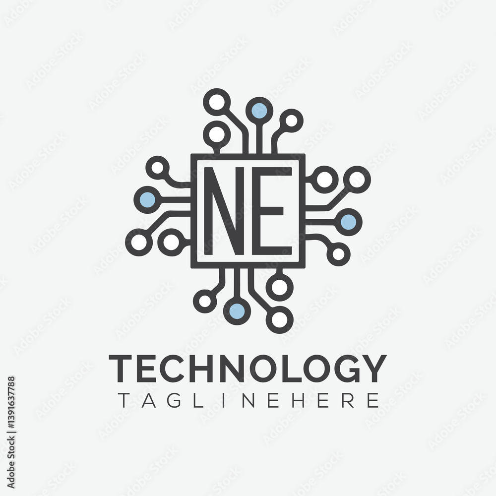 Fototapete initial monogram for technology logo with squire style design