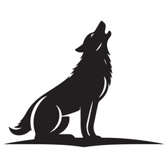 Howling wolf silhouette in moonlight wilderness nature icon