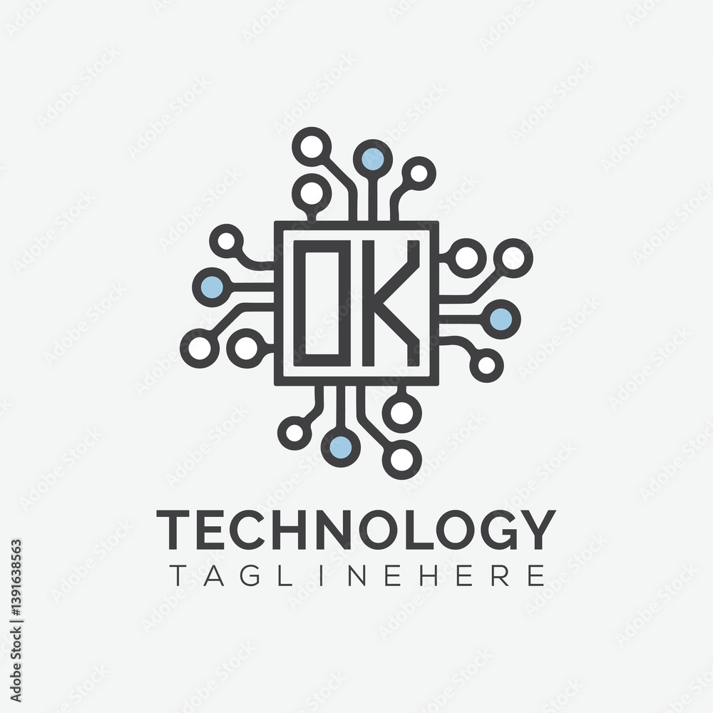 Fototapete initial monogram for technology logo with squire style design