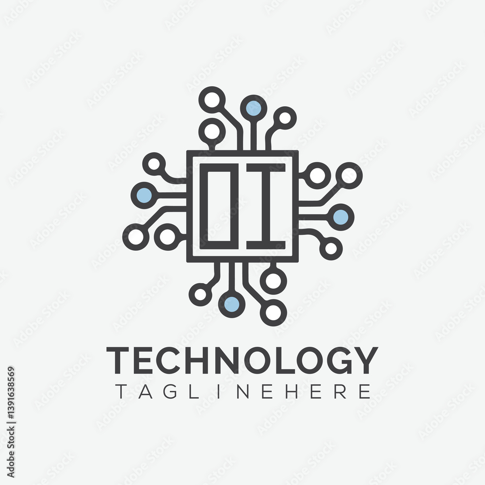 Fototapete initial monogram for technology logo with squire style design