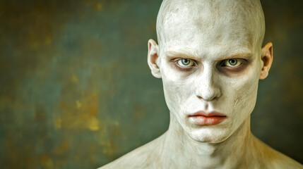Fototapeta premium Bald man posing with white and gray makeup for halloween party