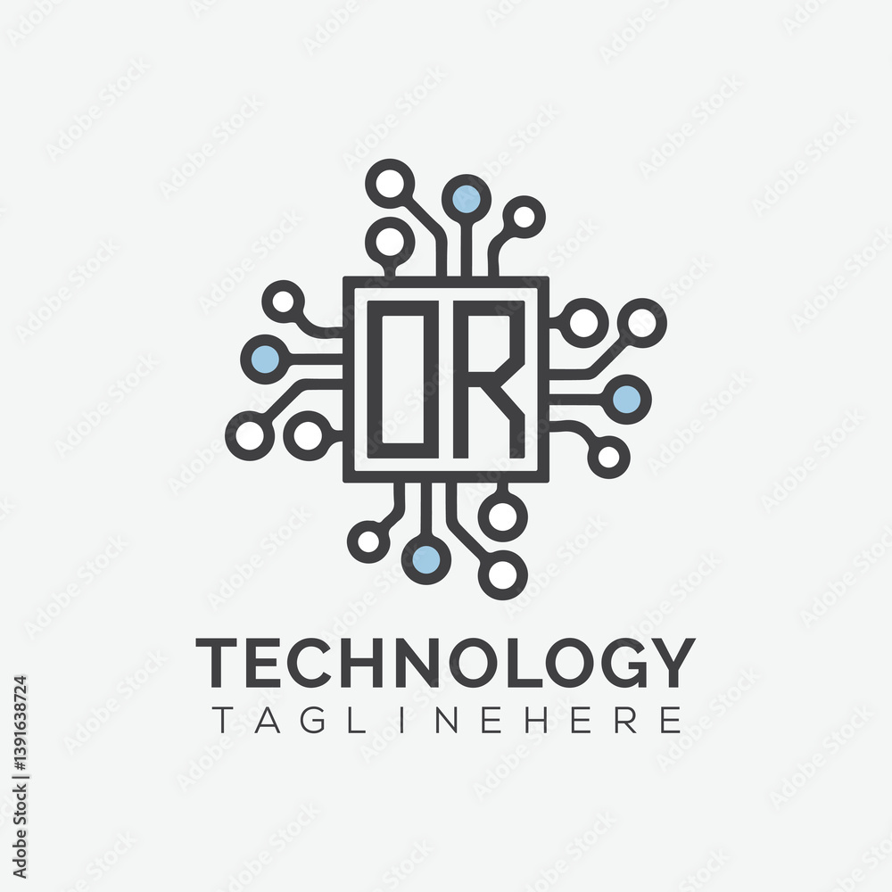 Fototapete initial monogram for technology logo with squire style design