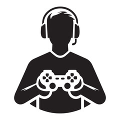 Silhouette of a Gamer Playing Video Games Vector Illustration
