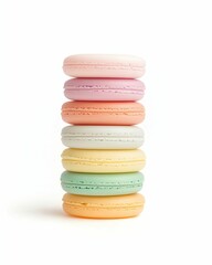 Isolated on White for Packaging Delicious colorful stacked macarons on white.