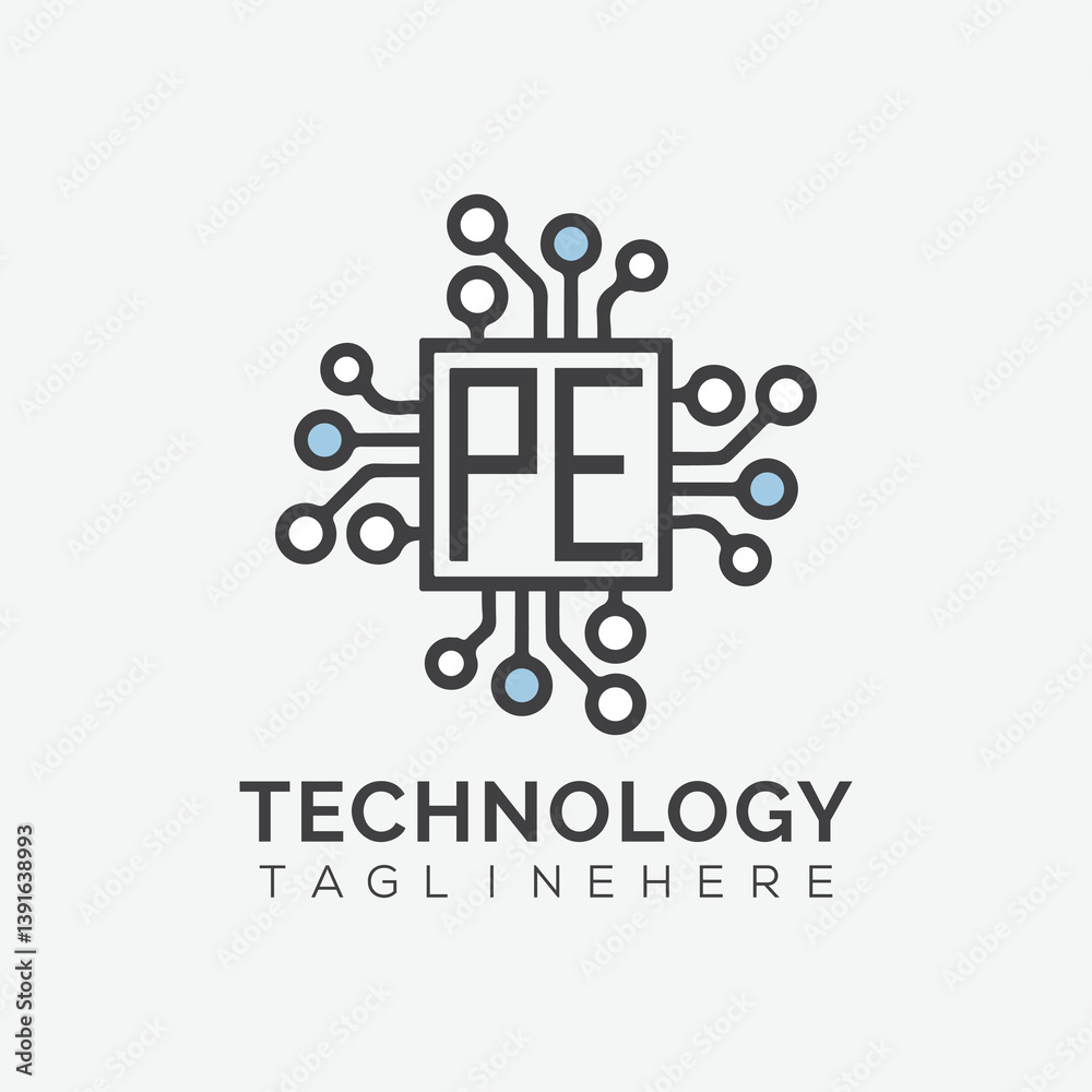 Fototapete initial monogram for technology logo with squire style design