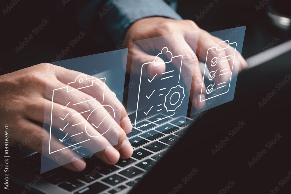 Fototapete Digital task management with checklists to boost productivity and efficiency.