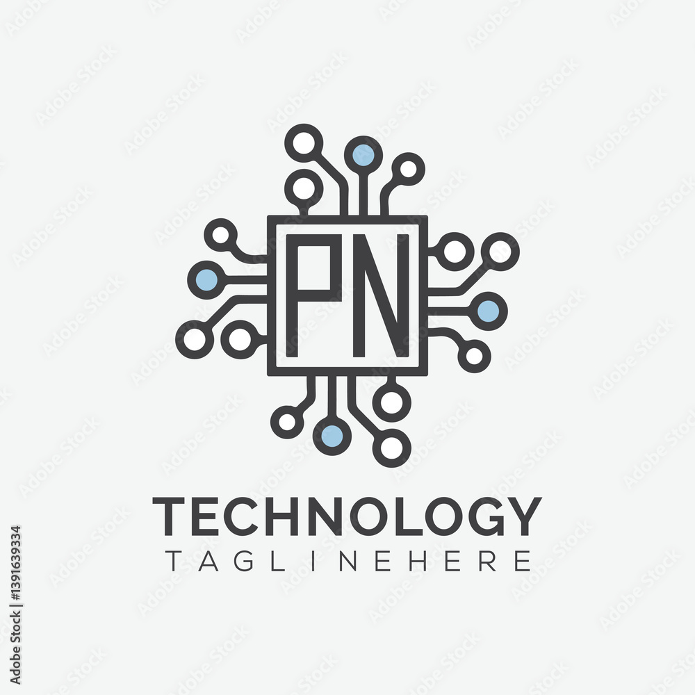 Fototapete initial monogram for technology logo with squire style design