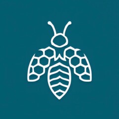 Obraz premium White Line Art Bee Illustration on Teal Background
