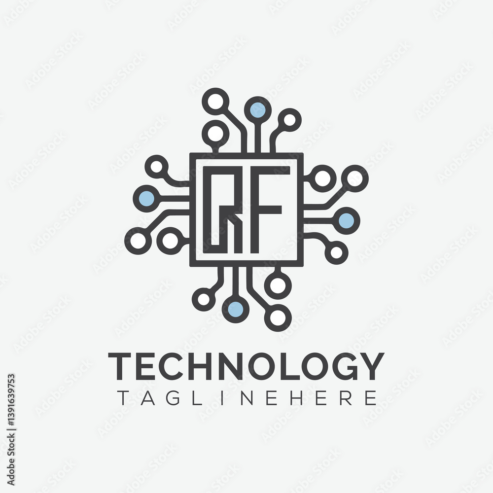 Fototapete initial monogram for technology logo with squire style design