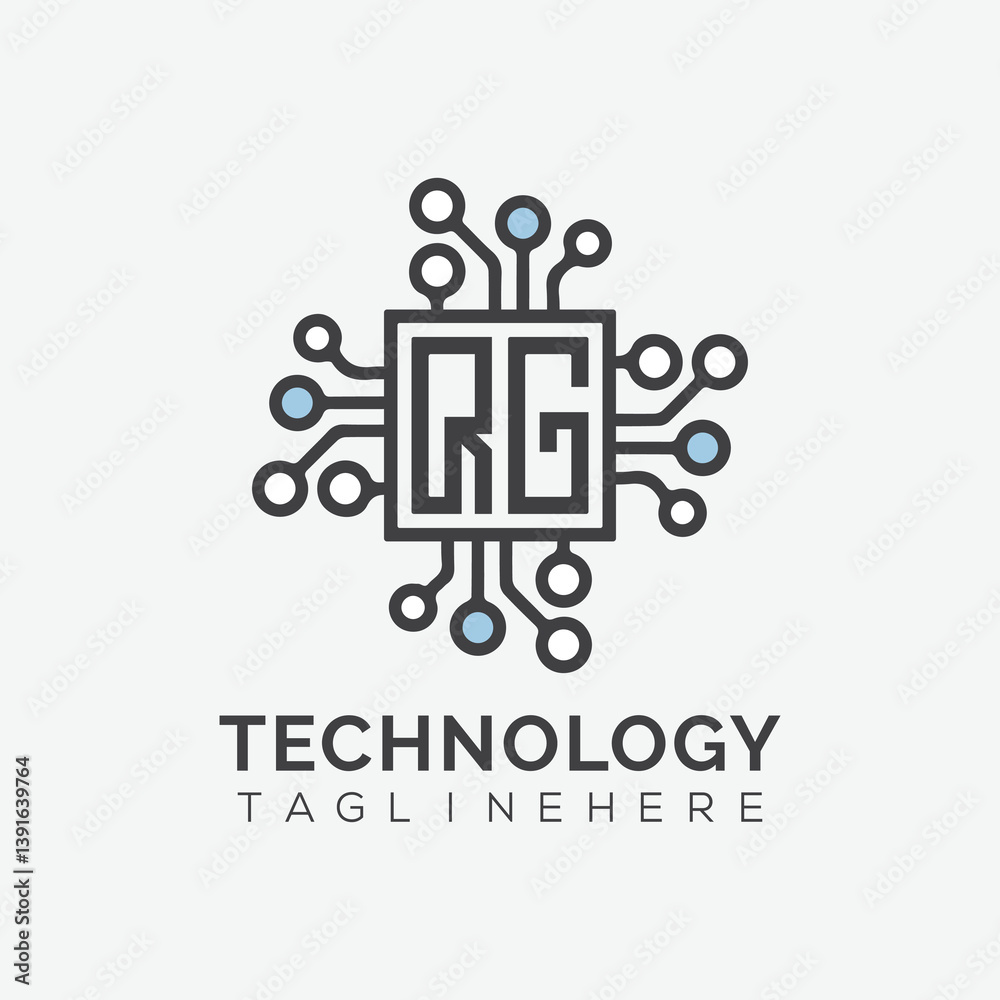 Fototapete initial monogram for technology logo with squire style design