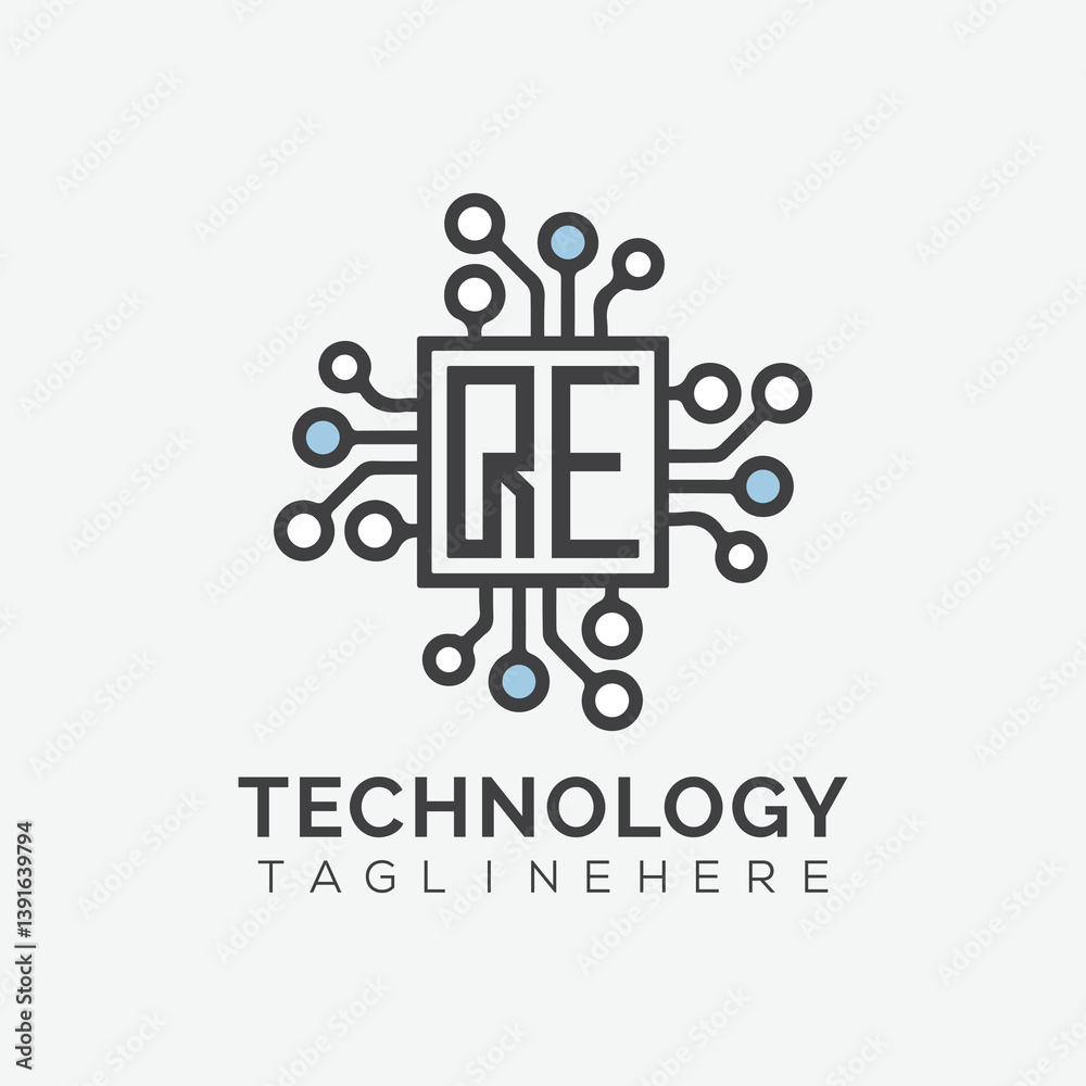 Fototapete initial monogram for technology logo with squire style design