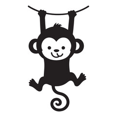 Cute Monkey Hanging Silhouette Vector Illustration for Kids Projects