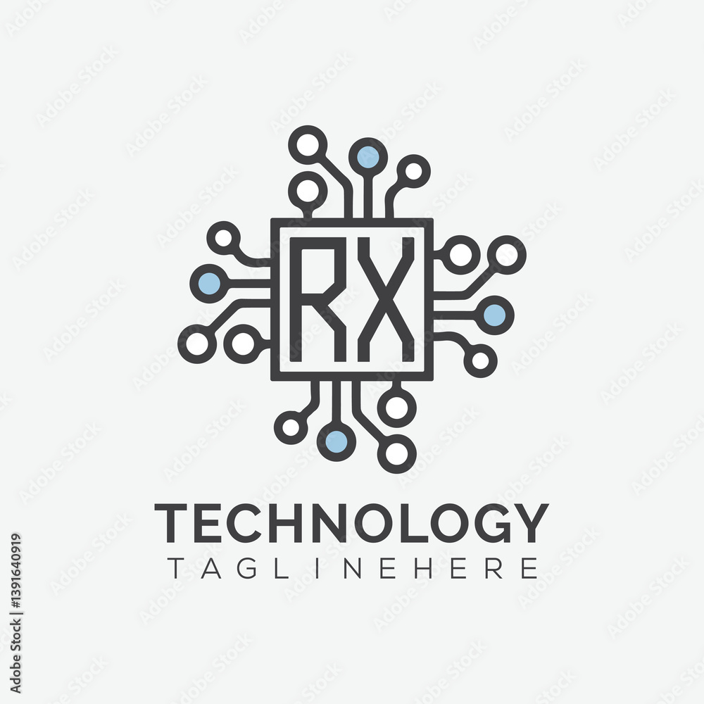 Fototapete initial monogram for technology logo with squire style design