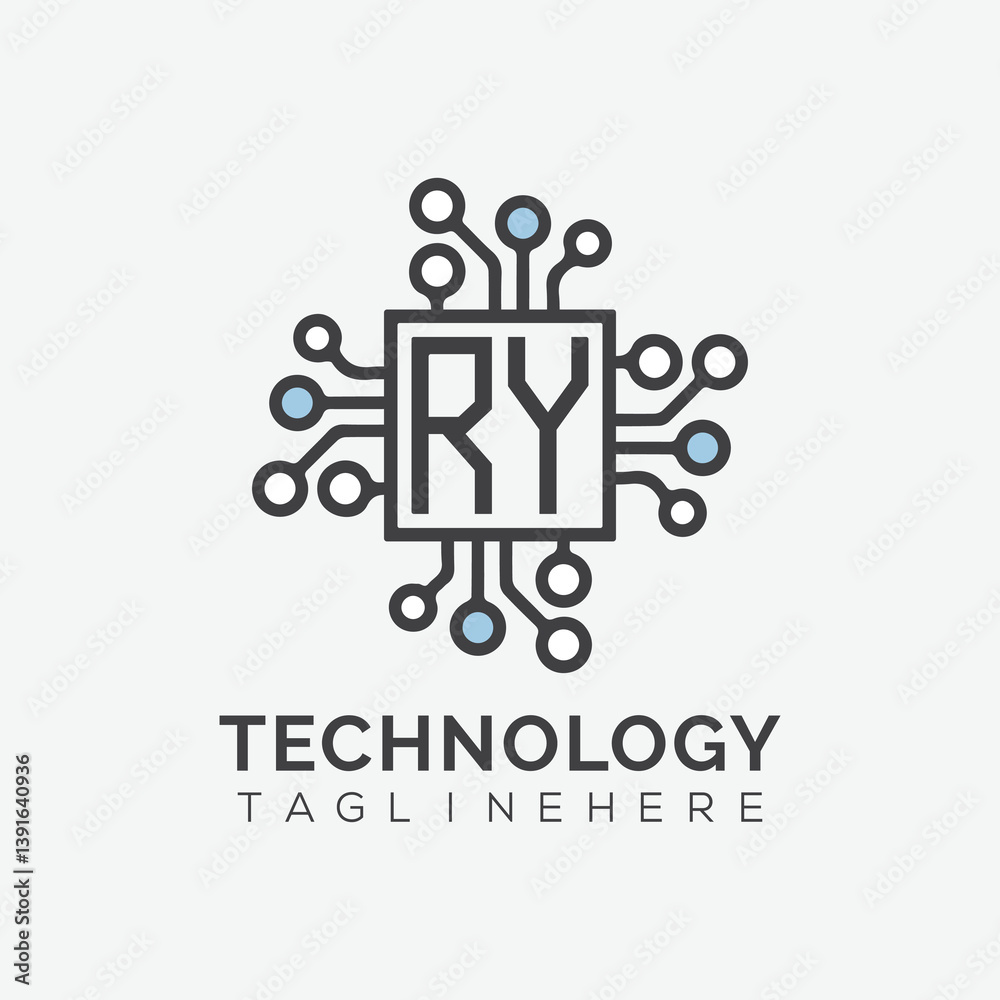 Fototapete initial monogram for technology logo with squire style design