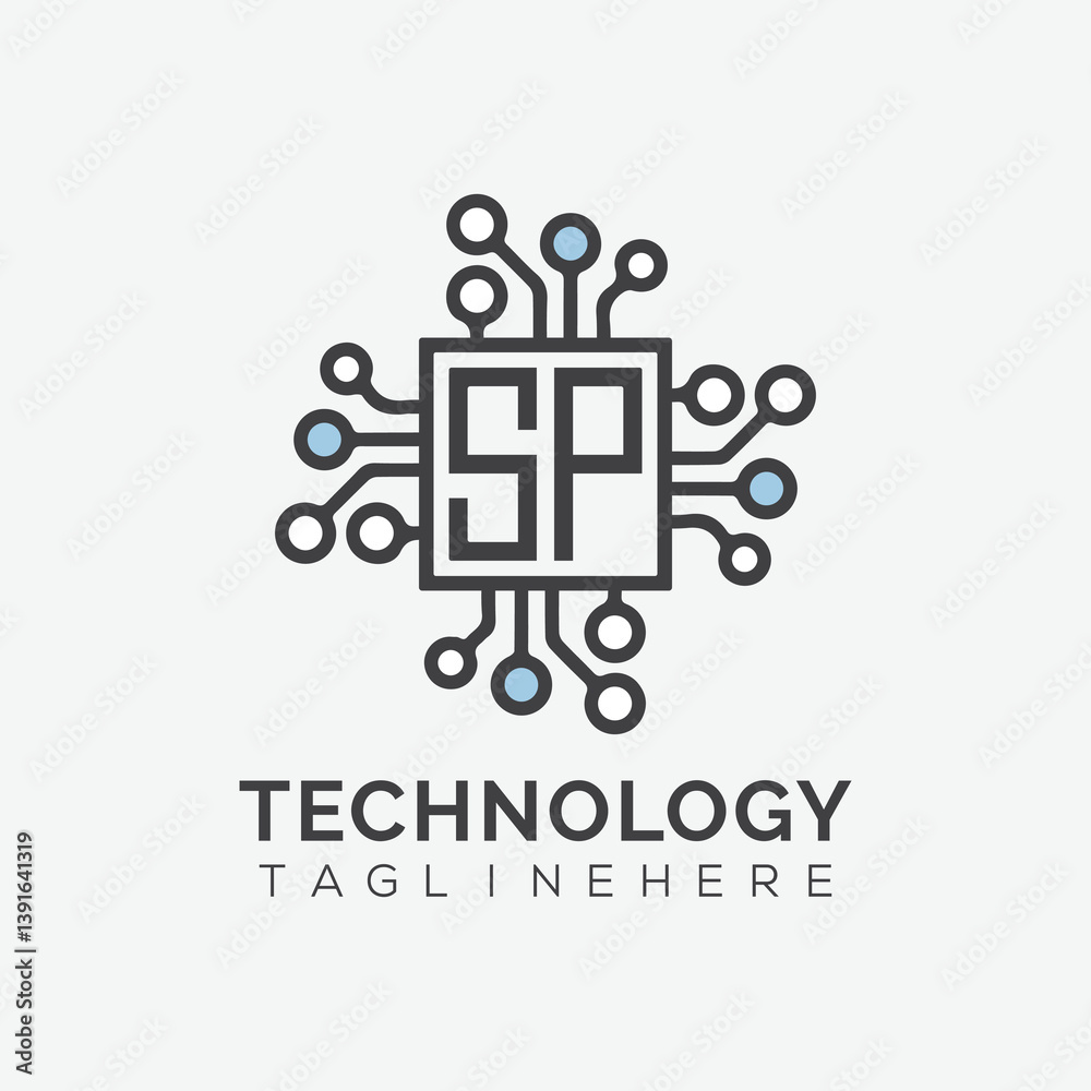 Fototapete initial monogram for technology logo with squire style design