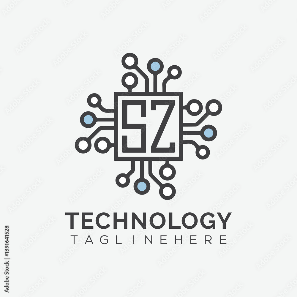 Fototapete initial monogram for technology logo with squire style design
