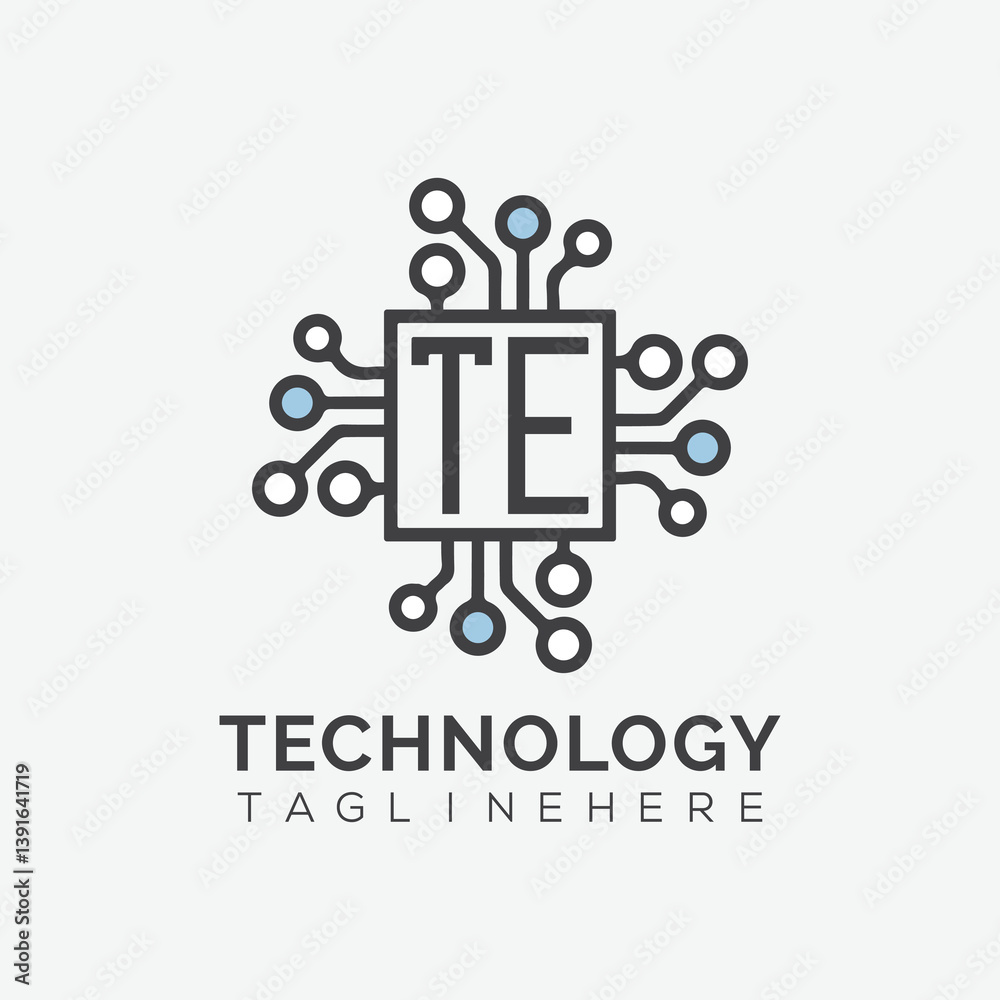 Fototapete initial monogram for technology logo with squire style design