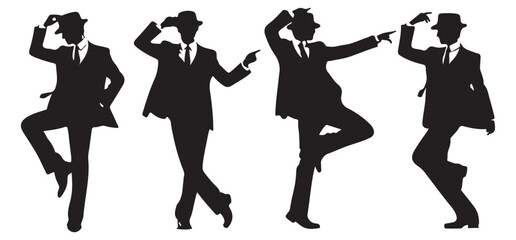 Dancing Man Silhouette Vector Set of Retro Style Performers