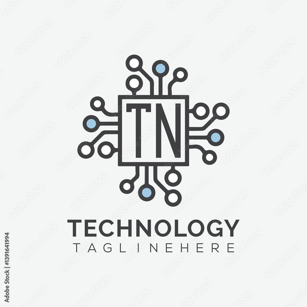 Fototapete initial monogram for technology logo with squire style design
