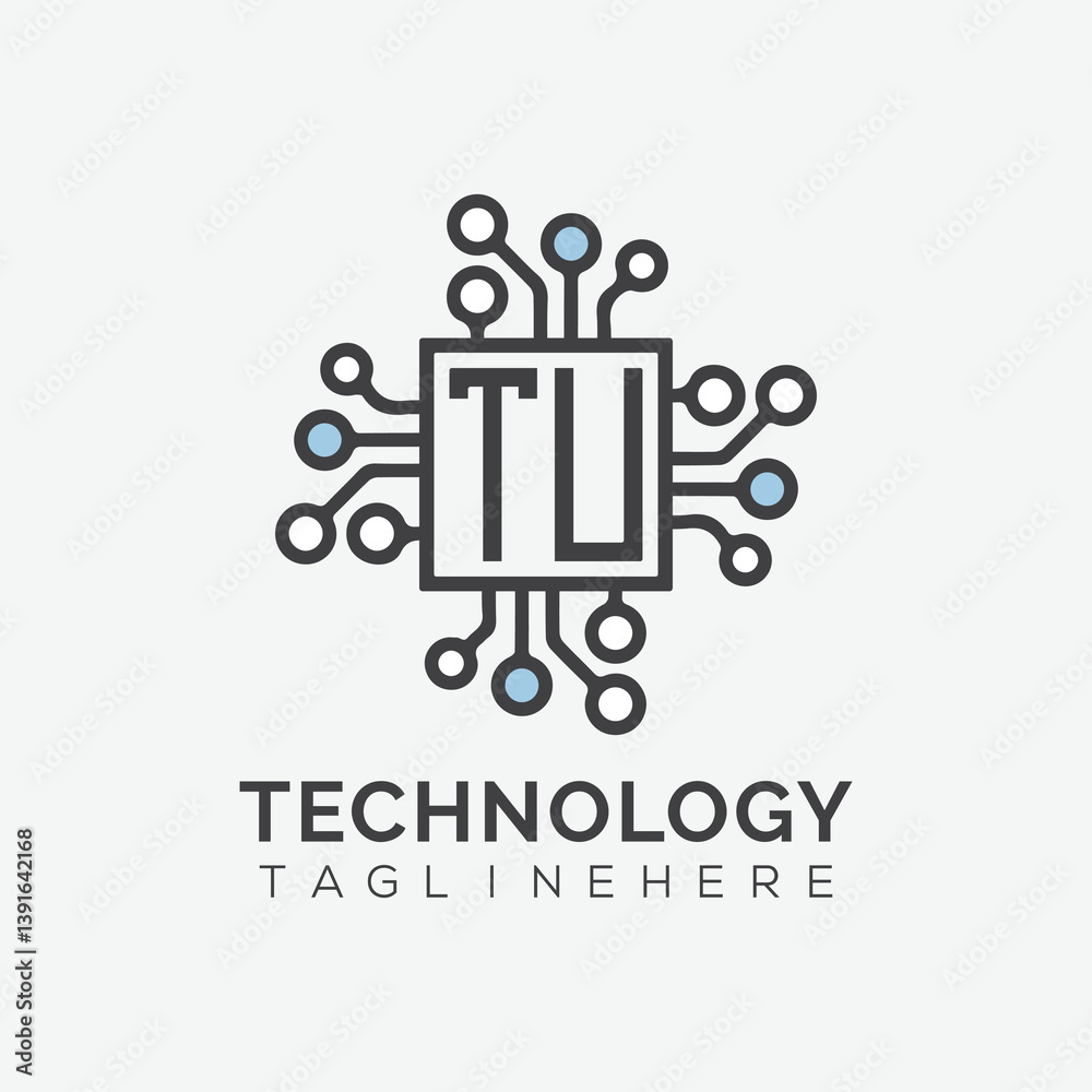 Fototapete initial monogram for technology logo with squire style design