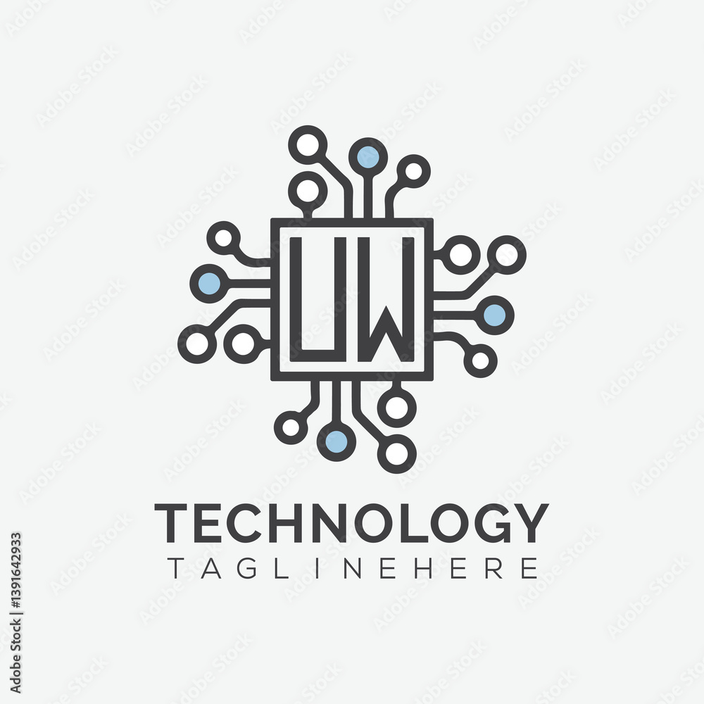 Fototapete initial monogram for technology logo with squire style design