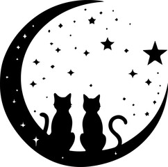 black cat on the moon