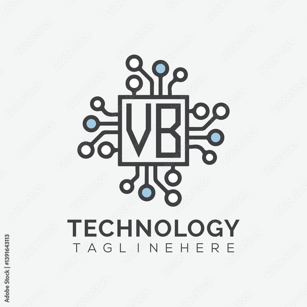 Fototapete initial monogram for technology logo with squire style design