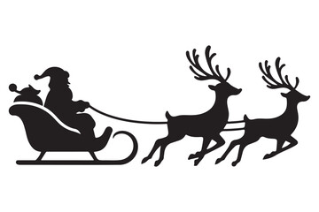 Santa Sleigh Reindeer Silhouette Classic Holiday Christmas Illustration