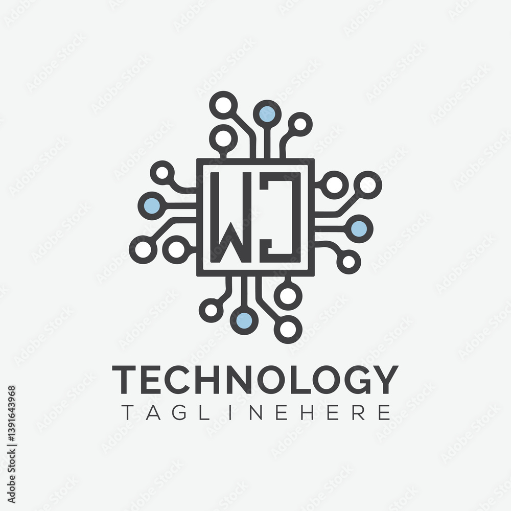 Fototapete initial monogram for technology logo with squire style design
