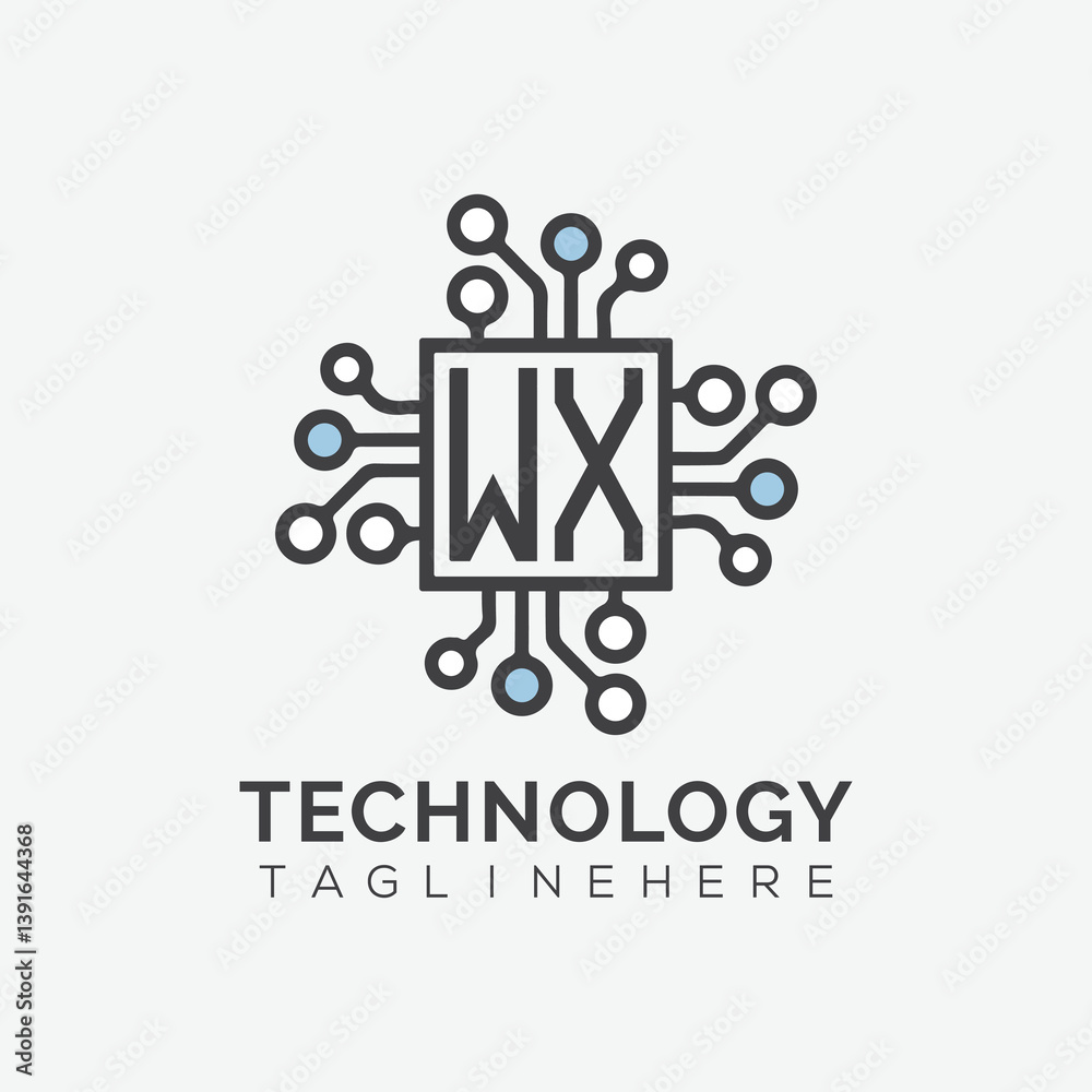 Fototapete initial monogram for technology logo with squire style design