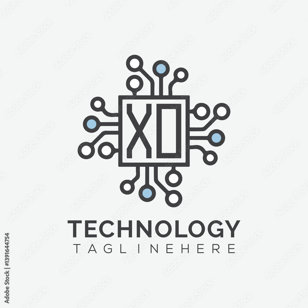Fototapete initial monogram for technology logo with squire style design