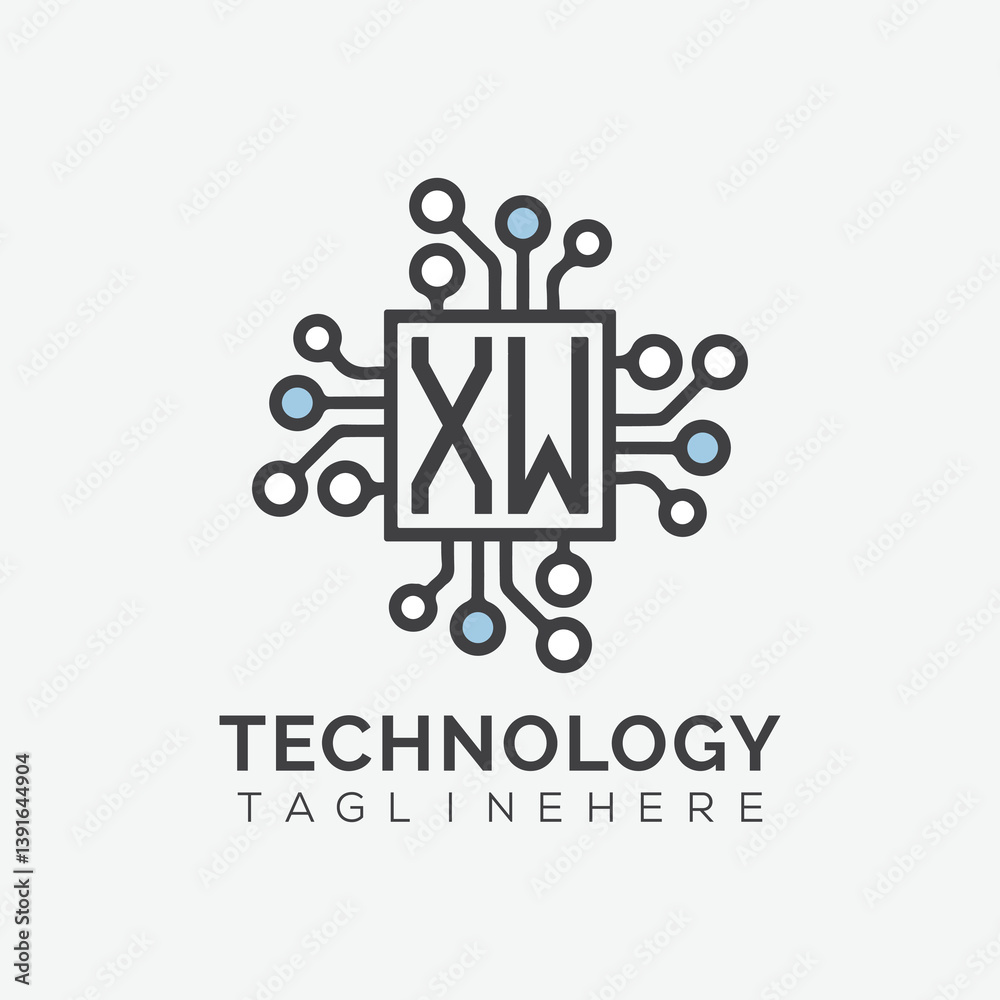 Fototapete initial monogram for technology logo with squire style design
