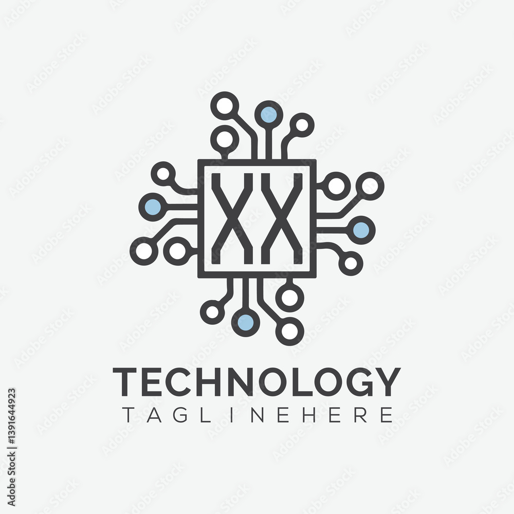 Fototapete initial monogram for technology logo with squire style design