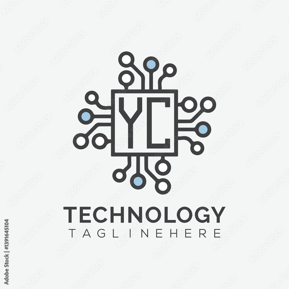 Fototapete initial monogram for technology logo with squire style design