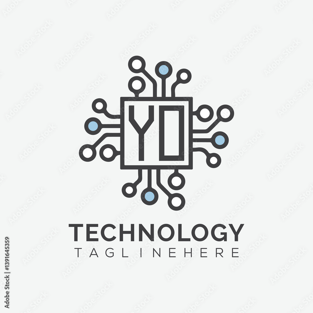 Fototapete initial monogram for technology logo with squire style design