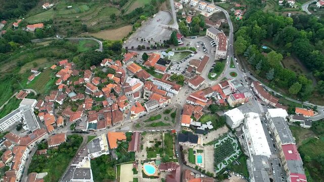 Drone footage that shows Mondim de Bastos from an upview, in Portugal.