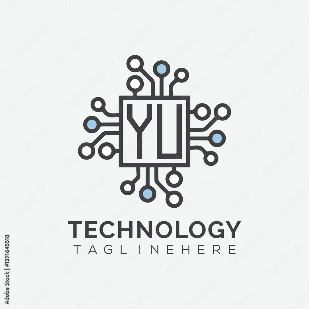 Fototapete initial monogram for technology logo with squire style design