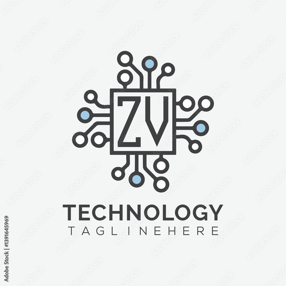 Fototapete initial monogram for technology logo with squire style design