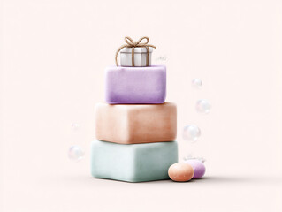  stacked colorful soaps,