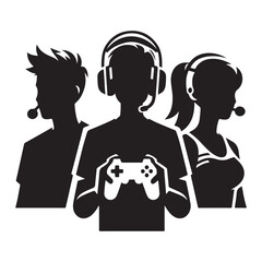 Esports Gamers Silhouette Illustration Team Playing Video Games Online