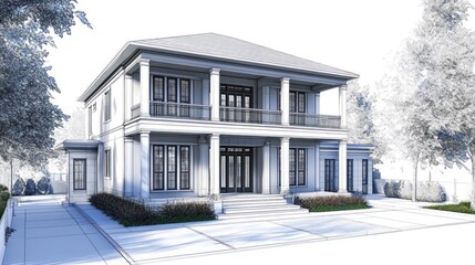 Modern House Exterior Design, Front View, Rendered, Architectural Visualization